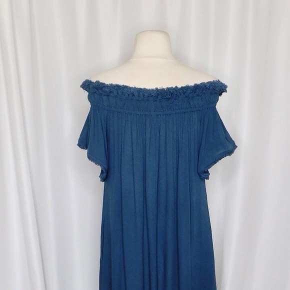 WATERCULT Smocked Maxi Dress Blue Beach Cover Up Fringed Resortwear Summer Small - Picture 9 of 13